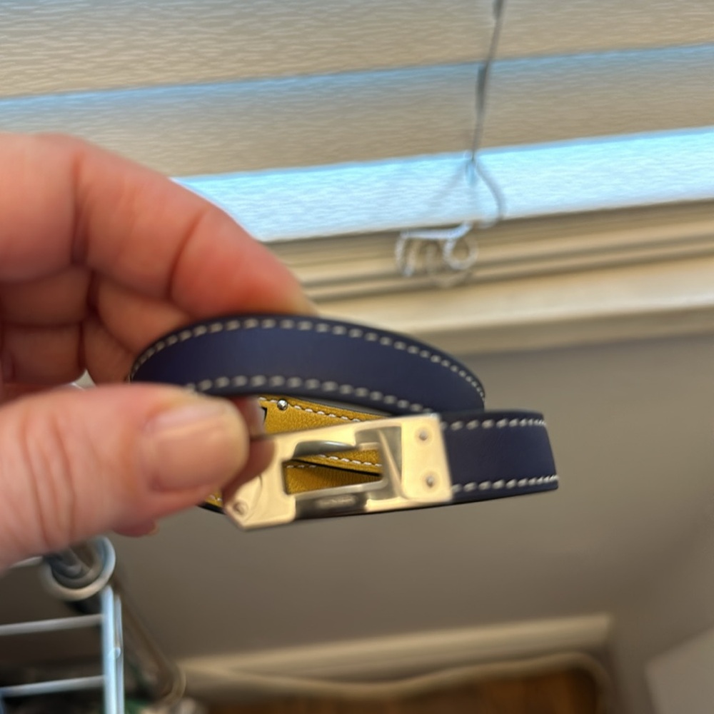 Hermes Kelly Double Tour Bracelet Swift Navy Blue with white Stitching